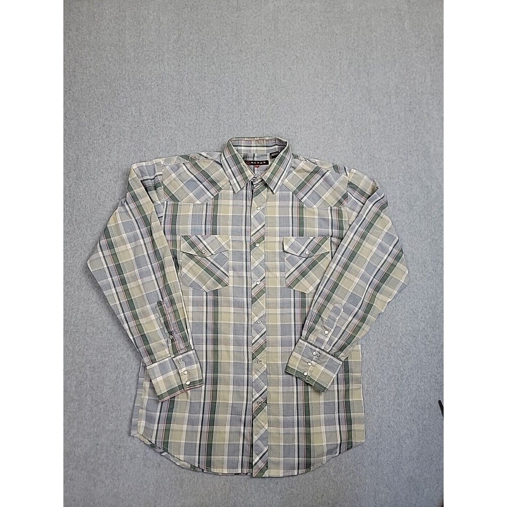 Roper Button Shirt‎ Mens 3XL Brown Blue Stripe Pockets Western Cowboy Distressed